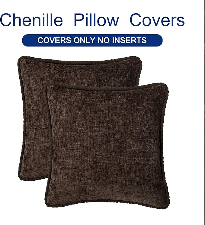 CaliTime Decorative Couch Throw Pillow Covers 16 X 16 Inches Pack of 2 Cozy Chenille Piping Edge Cushion Cases for Sofa Bed Living Room Home Coffee