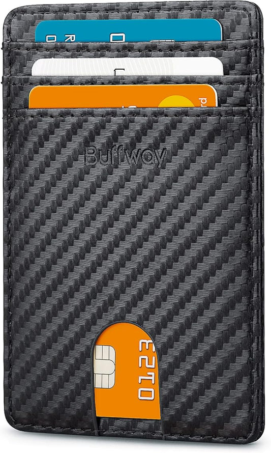 Buffway Mens Slim Wallet, Minimalist Thin Front Pocket Leather Credit Card Holder with RFID Blocking for Work Travel | Minimalist, Thin, Front Pocket, Credit Card Holder, RFID Blocking, for Work Travel