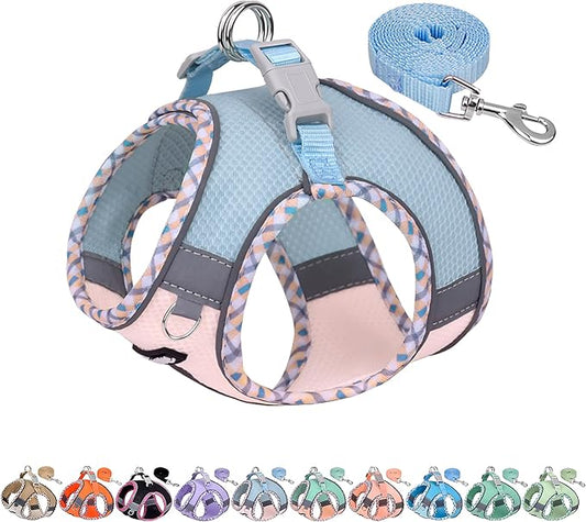 AIITLE Escape-Proof Dog Harness - Extra Soft Jacquard Fabric with Moisture-Wicking Lining, Adjustable Fit for Boston Terrier, Pekingese - Running, Playdates, Outdoor Adventures (Blue-Pink, L)