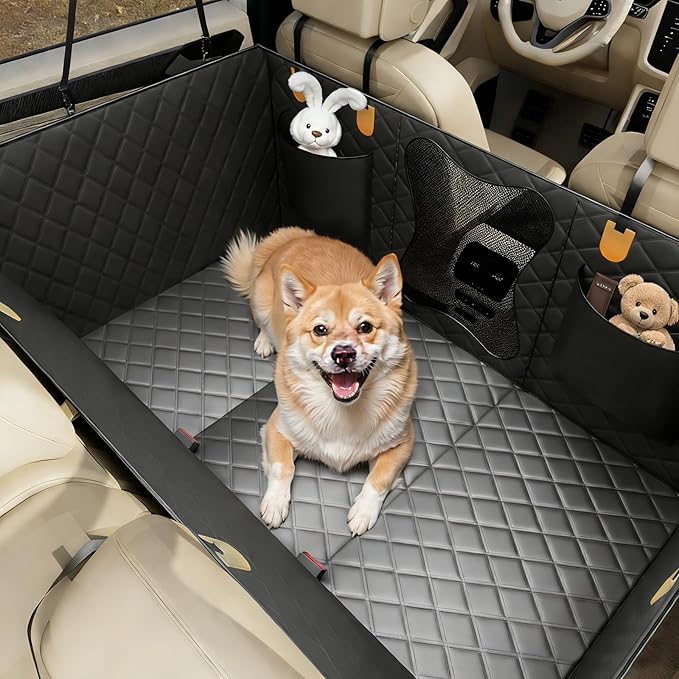Waterproof Dog Car Seat Cover for Back Seat – Heavy Duty Back Seat Extender for Dogs with Hard Bottom, 7-Layer Protection, Non-Slip & Scratchproof, Easy to Install (Black)