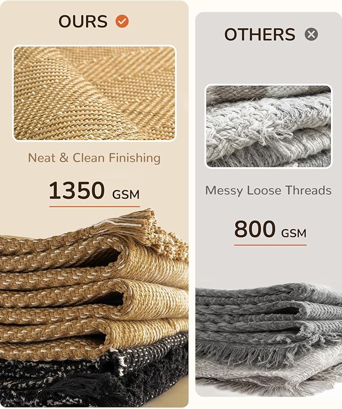 BESTSWEETIE 5x7 Washable Rug Hand-Woven Low Pile Soft Modern Farmhouse Bohemian Decor Reversible Braided Rugs with Tassels Throw Carpet for Living Room Bedroom Entryway Bathroom, Natural Jute