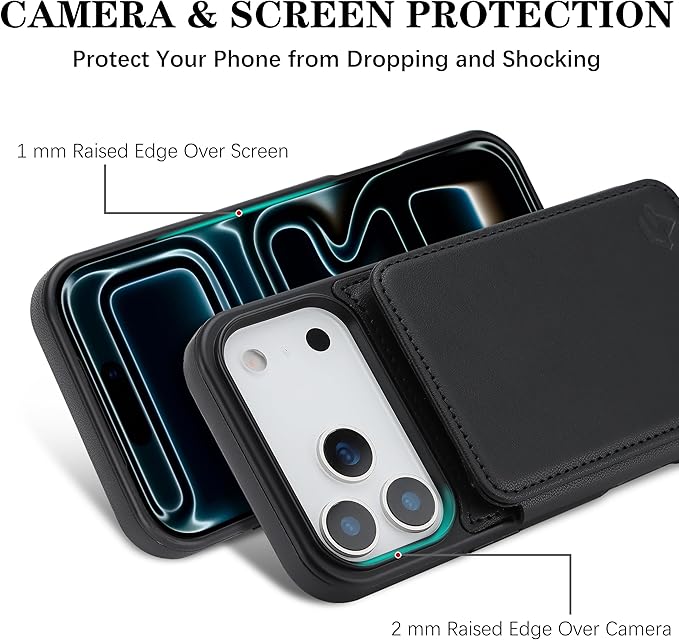 GUERNICA for iPhone 17 Pro Max (6.9") Case Wallet with Card Holder, RFID Blocking Leather Protection, Shockproof Women Men Phone Case for Apple 17 Pro Max, Black