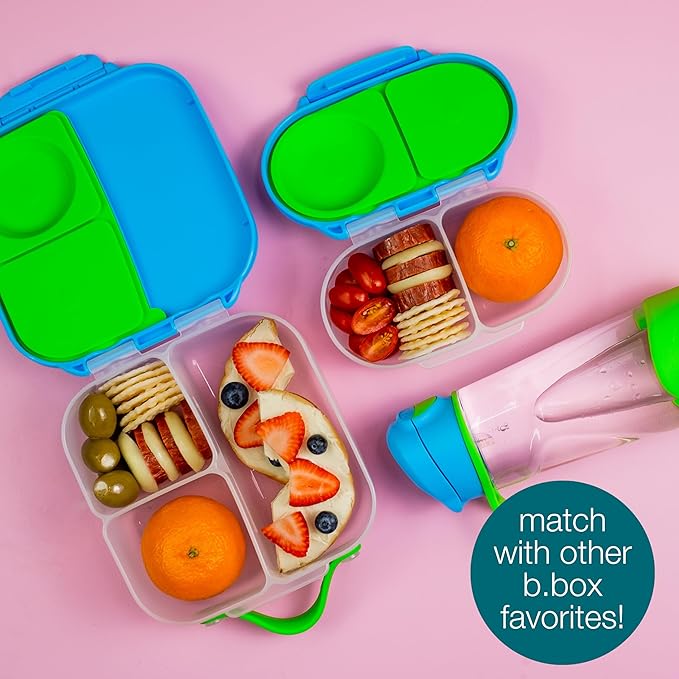 b.box Snack Box - Leakproof Mini Bento Box for Kids & Toddlers, 2 Compartment Snack Containers for Kids, Lunch Containers, Dishwasher Safe, BPA Free, PFAS Free, Ages 4m+, 1 3/4 Cup - Strawberry Shake