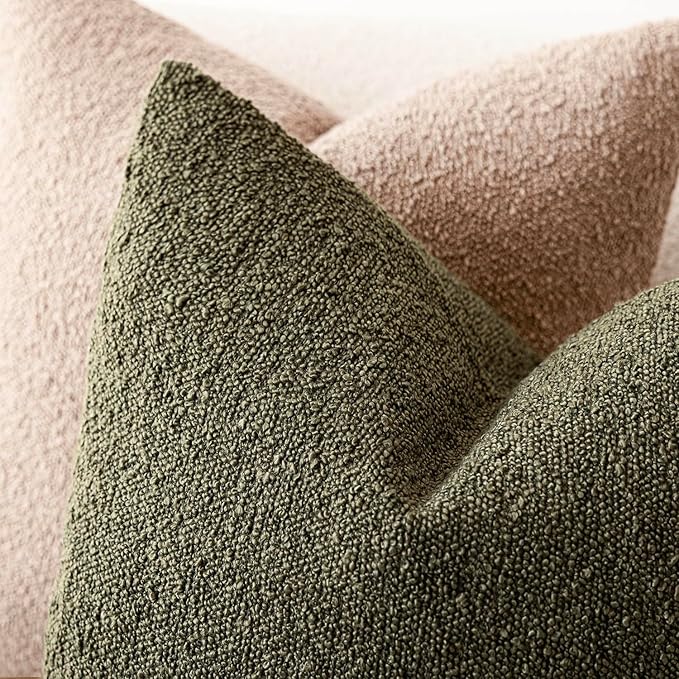 Foindtower Decorative Textured Boucle Throw Pillow Covers Accent Solid Pillow Cases Neutral Soft Cozy Couch Cushion Case for Chair Sofa Bedroom Living Room Home Decor 26x26 Inch,1PC,Moss Green