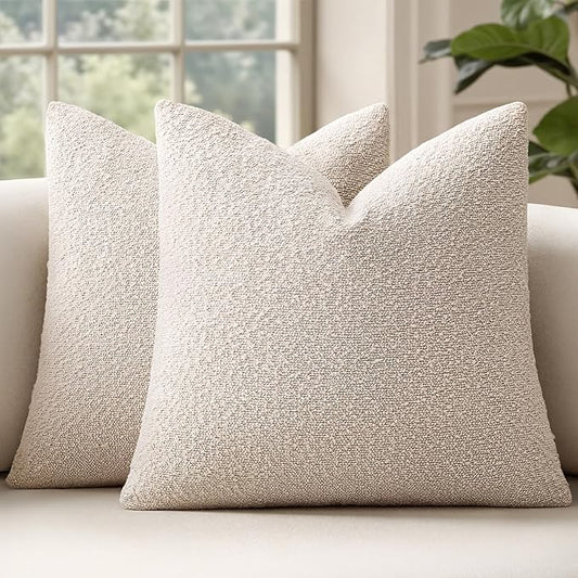 MIULEE 18x18 Inch Christmas Decorative Pillow Covers for Couch Bed Set of 2 Textured Boucle Neutral Winter Throw Pillows Natural Beige Accent Solid Cushion Pillowcases Sofa Livingroom Home Decor