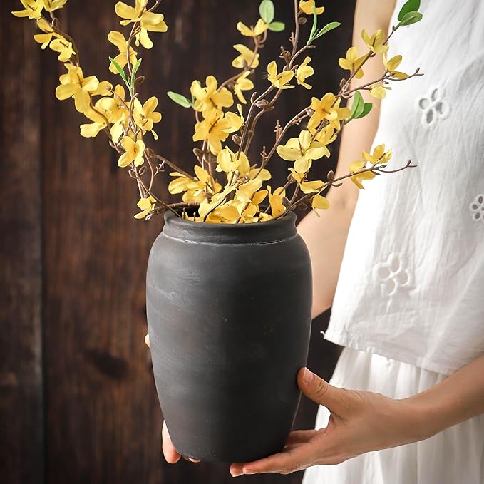 Terracotta Rustic Vase, Farmhouse Decorative Vase Boho Decor, Ceramic Christmas Vases for Home Decor, Table, Living Room, Shelf Decoration, 8.2 Inch