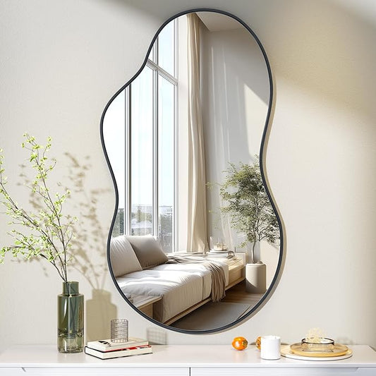 Hasipu Irregular Wall Mirror - 25"x45" Asymmetrical Mirror, Modern Decorative Mirrors for Living Room, Entryway, Hallway, Bathroom, Bedroom,Wall Mounted Home Decor (Black)