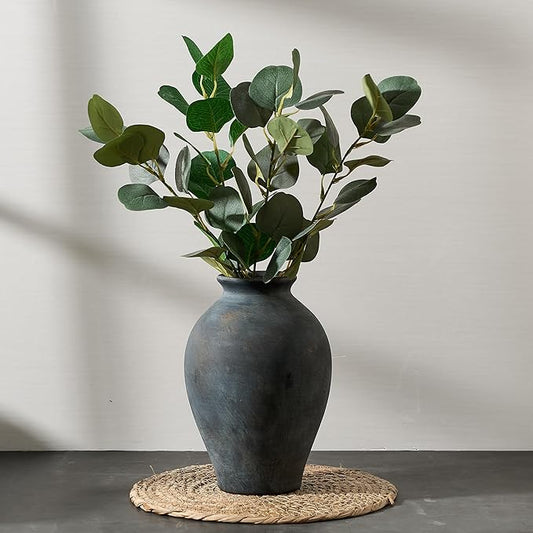 SIDUCAL Ceramic Vintage Flower Vase | 9 Inch Large Pottery Rustic Farmhouse Boho Vase for Home Decor, Table, Living Room, Bathroom, Coffee Desk, Shelf, Mantel Decoration, Wedding, Bronze