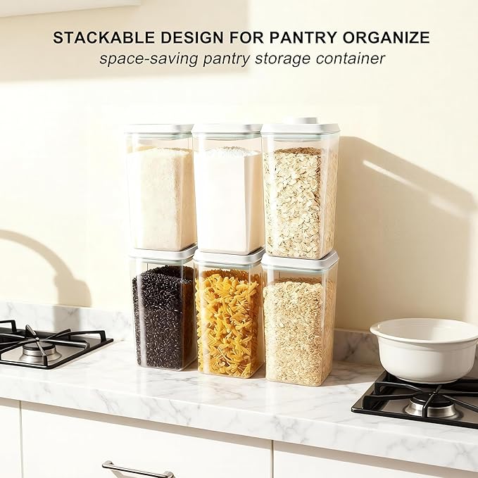 Cozey Daily Pop Food Storage Container Airtight Rice Containers with Pop Lid & 130ml Scoop, 4L / 4.2QT *2 BPA-Free Cereal, Flour, Pasta & Snack Container for Kitchen Pantry Organizer