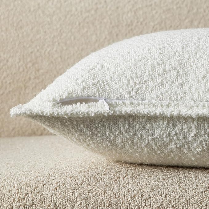 JUSPURBET White Decorative Pillow Covers 18x18 Set of 2 Throw Pillow Covers for Couch Sofa Bed Cozy Boucle Textured Cushion Covers Cases with Hidden Zipper for Living Room Home Decor