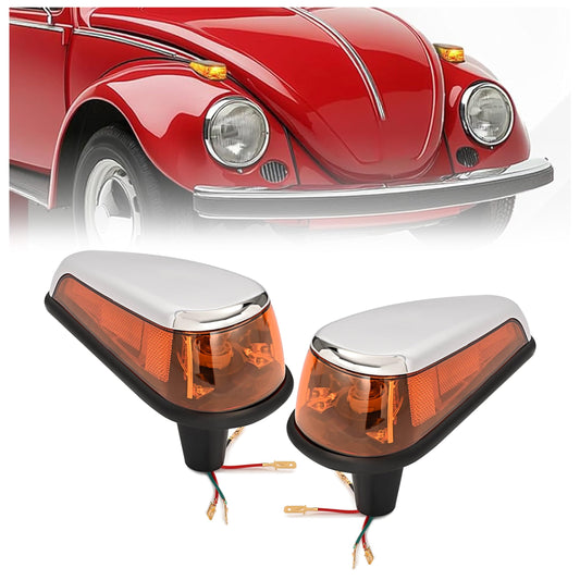 HECASA Turn Signal Light Assembly for VW Bug 1970-1979, Amber Lens, Plastic, Model MO-4974, Pair, Right & Left Side