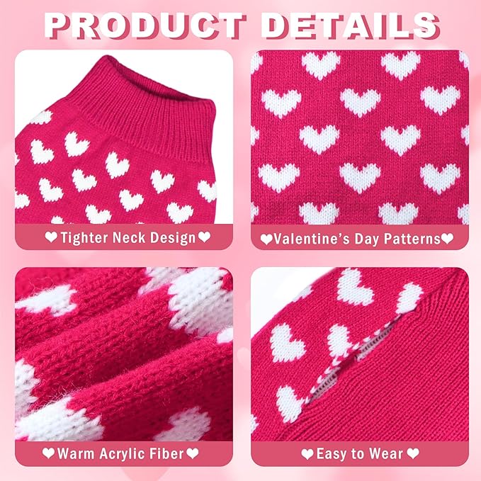 GOYOSWA Valentines Dog Sweater, Dog Valentines Clothes Outfit Knitted Sweaters for Small Medium Large Dogs Pets (Rose Red Heart, Medium)