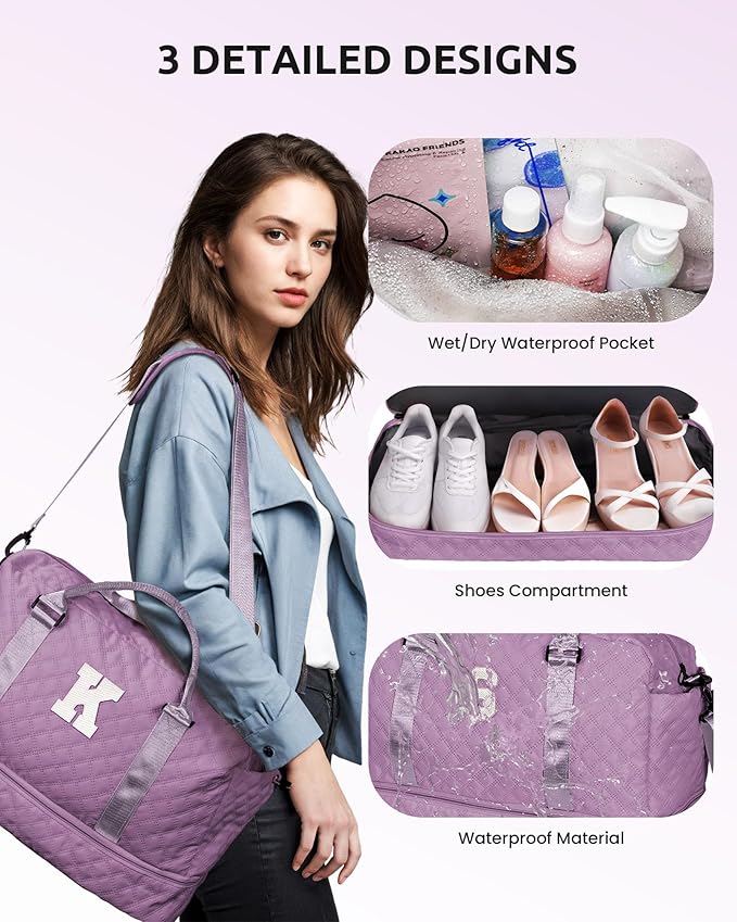 Vogewood Gifts for Teen Girls - Initial Dual Compartment Personalized Weekender, Overnight Travel Bag with Monogram, Makeup Holder (Letter H)