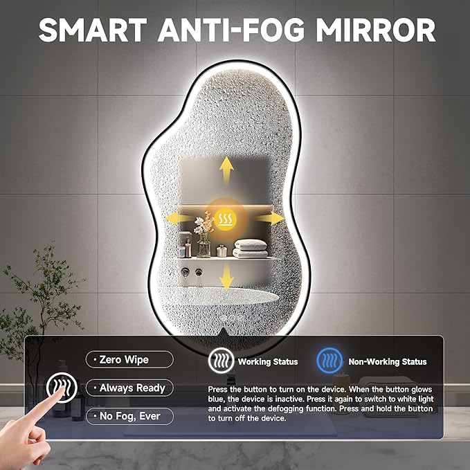 Hasipu Irregular Bathroom Mirror with Lights - 24"x35" LED Asymmetrical Wall Mirror, Abstract Modern Lighted Vanity Mirror for Wall, Anit-Fog, Dimmable, Memory, Vertical/Horizontal (Black
