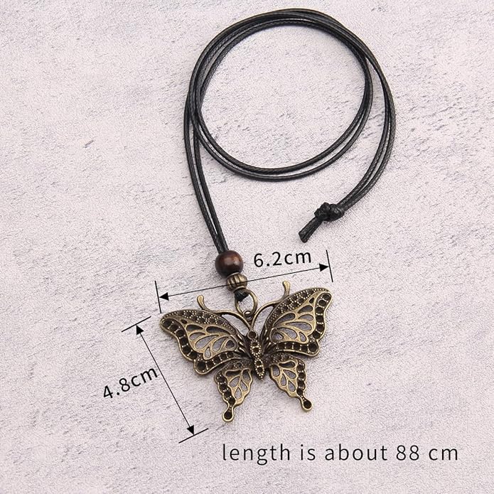 Leather Necklace for Women Boho Choker Necklace Long Cord Leather Pendant Bohemian Neckalce Vintage Alloy Pendant Leather Rope Necklace Wooden Necklaces for Women