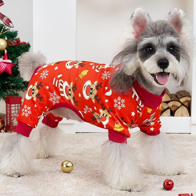 XPUDAC 4 Pack Christmas Dog Pajamas Comfy Dog Clothes for Small Medium Dogs Girl Boy Holiday Pet Outfit Puppy Onesie Cat Pjs Jammies, XL