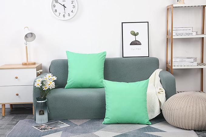 TangDepot Handmade Decorative Solid 100% Cotton Canvas Throw Pillow Covers/Cushion Covers, 45 Colors Available - (14" x 14", Mint Green)