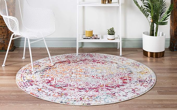 Rugs.com Arlington Collection Rug – 8 Ft Round Multi Medium-Pile Rug Perfect for Kitchens, Dining Rooms