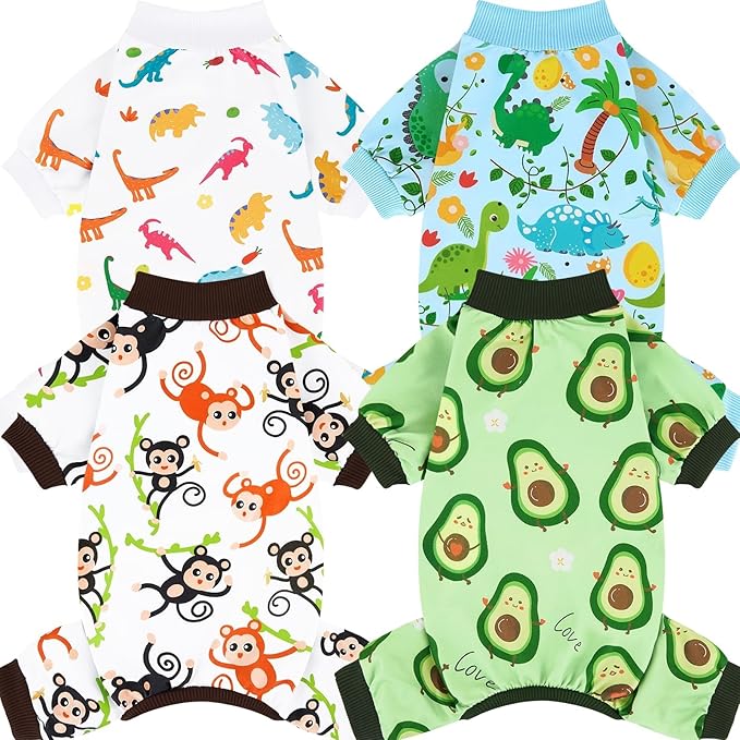 XPUDAC 4 Pack Dog Pajamas Soft Strechy Summer Doggie Clothes for Small Medium Dogs Boy Girl Cat Apparel-L