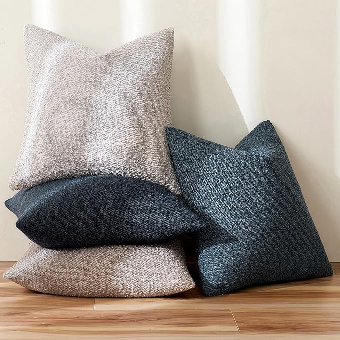 MIULEE Textured Boucle Throw Pillow Cover Dark Blue Accent Solid Lumbar Pillow Case Decorative Soft Pack of 1 Couch Cushion Chair Sofa Bedroom Livingroom Home Decor,12x20 Inch