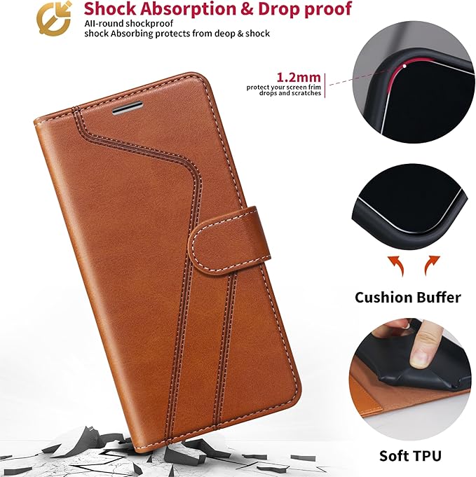 CIVICASE for iPhone 17 Pro Wallet Case,PU Leather Flip Case RFID Blocking Credit Card Holder Folio Magnetic Stand TPU Shockproof Cover Compatible with iPhone 17 Pro, Brown