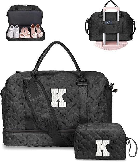 Vogewood Birthday Gifts for 11 12 13 14 15 16 17 18 Year Old Girls, Kids Duffle Bag with Shoe Compartment,Girl Weekender Bag, Overnight Bag for Women Gift for Teen Kids Bridesmaid Gifts (Letter K)