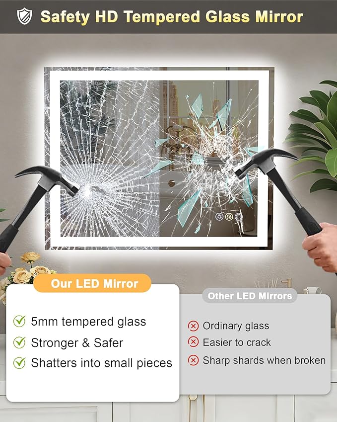 24"x 32" LED Mirror for Bathroom, Front and Backlit Controlled Separately LED Wall Vanity Mirror, LED Vanity Mirror with Lights, Stepless Dimmable, Anti Fog, Tempered Glass, Memory (ETL)