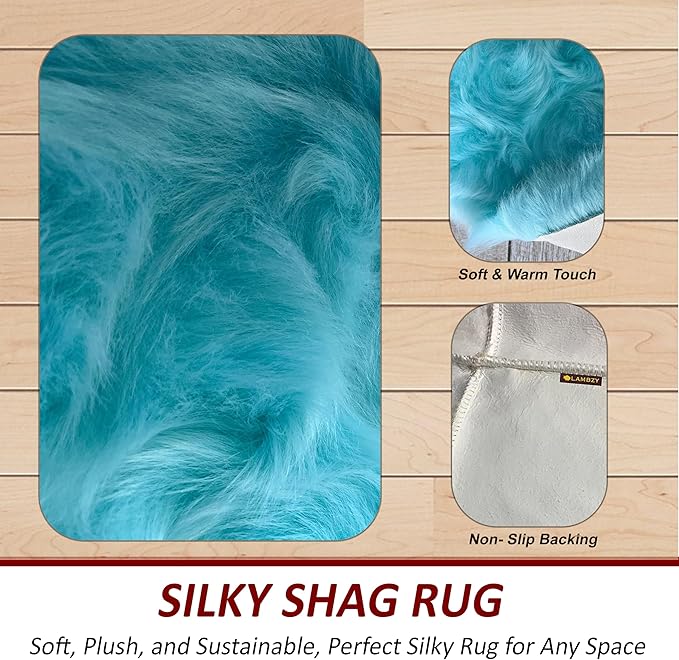 Free Shape Luxury Soft Fluffy Shag Area Rug Double 2'x6', 60x180cm - Vegan Fur Ultra Soft Indoor Carpet Nursery Rugs for Bedroom Home Decor, Blue