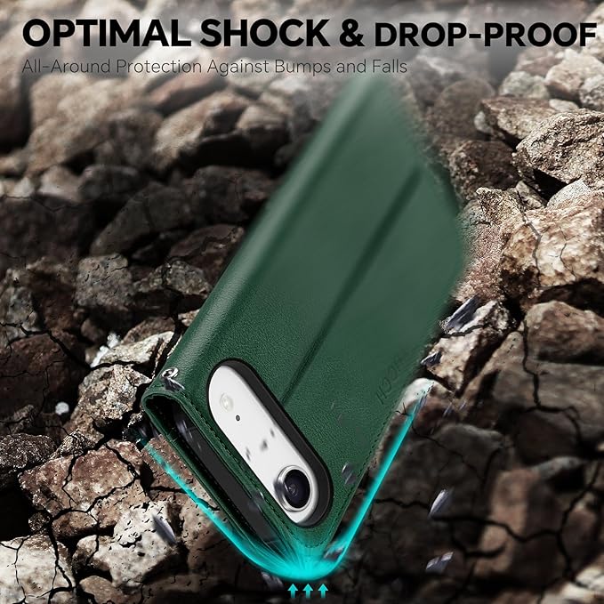TUCCH 2-in-1 Removable Wallet Case for iPhone Air (6.5-inch) 2025, Wireless Charging | RFID Blocking 4 Card Holder | Wrist Strap | Kickstand | Magnetic | PU Leather | Protective Cover | Dark Green