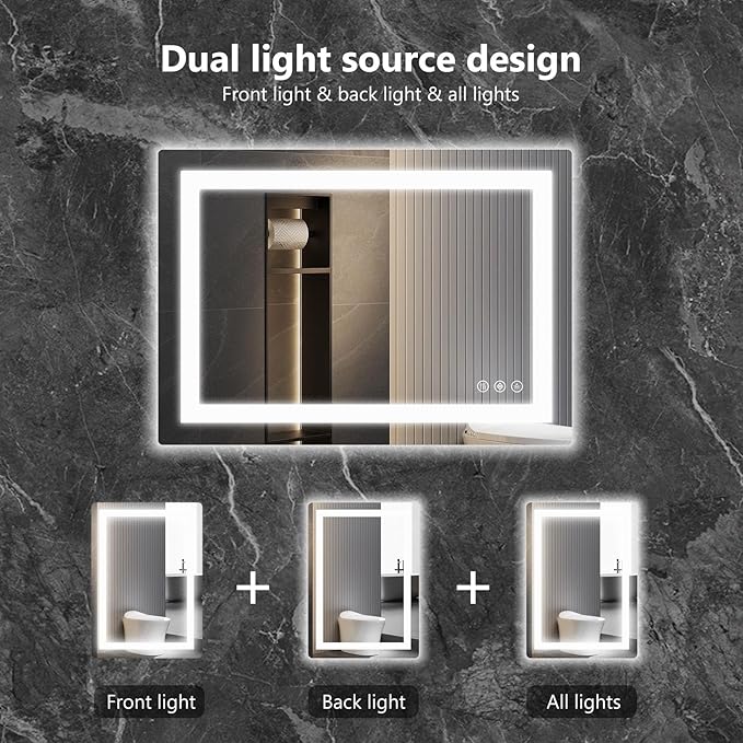Sweetcrispy 36"x36" Smart Anti-Fog LED Bathroom Mirror with 3 Color Temperatures, Dimmable, Memory Function, Rectangle Modern Vanity Mirror