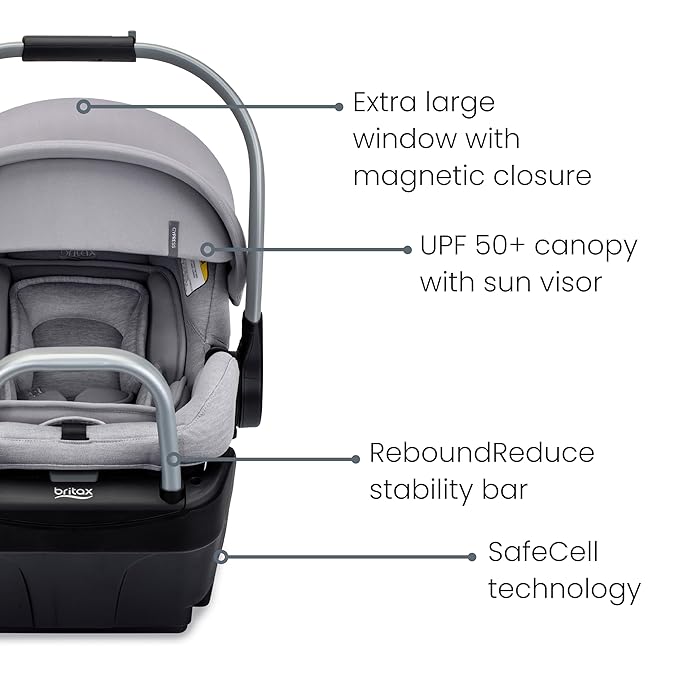 Britax Cypress Infant Car Seat, Rear Facing Car Seat with Alpine Base, ClickTight, Premium Fabrics, Ponte Stone
