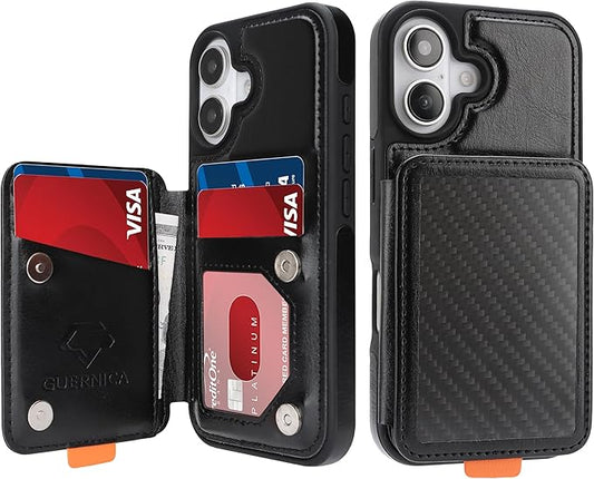 GUERNICA for iPhone 17 (6.1") Case Wallet with Card Holder, RFID Blocking Leather Protection, Shockproof Women Men Phone Case for Apple 17, A - Black