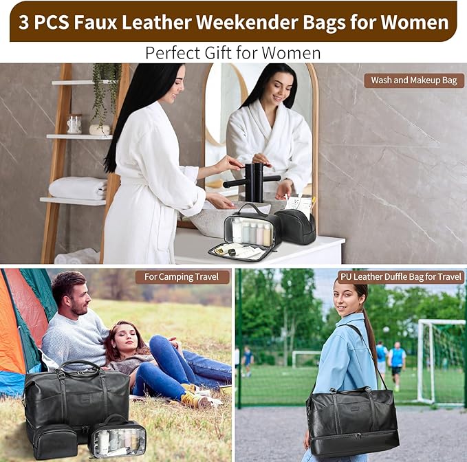 Weekender Bag, Large Travel Duffel Bag for Women, Carry on Overnight Bag with Shoe Compartment and Toiletry Bags