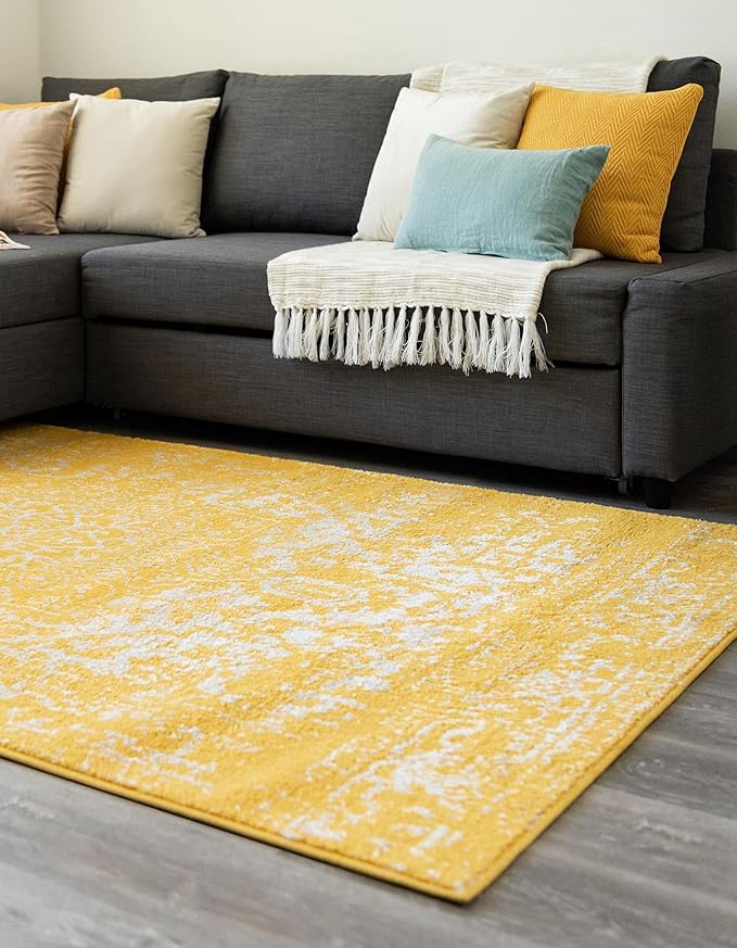 Rugs.com Arlington Collection Rug – 6' x 9' Yellow Medium-Pile Rug Perfect for Living Rooms, Large Dining Rooms, Open Floorplans