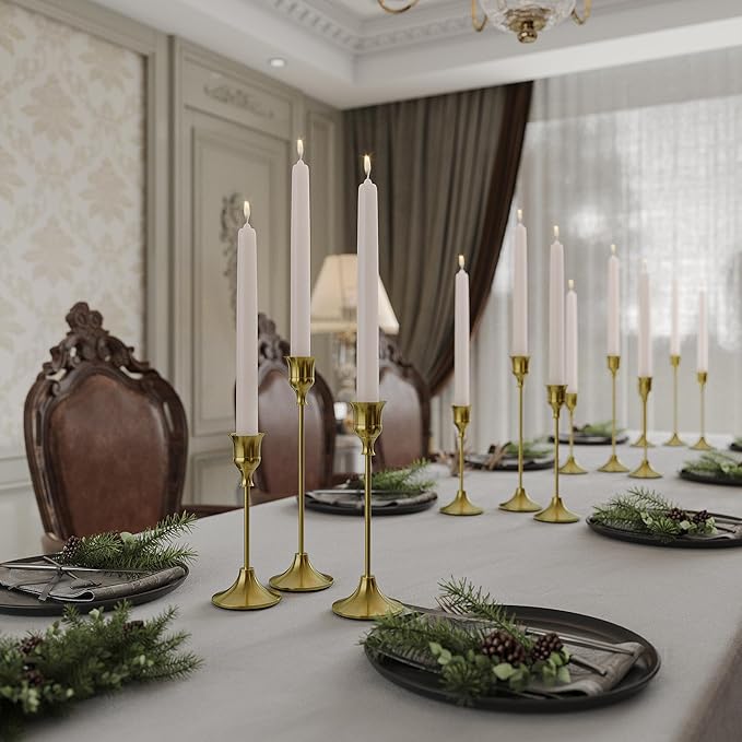 Taper Candle Holders Bulk, Set of 24 Brass Gold Vintage Candle Sticks Holder Decor Home Decor Centerpieces for Table Festive Wedding Decorations