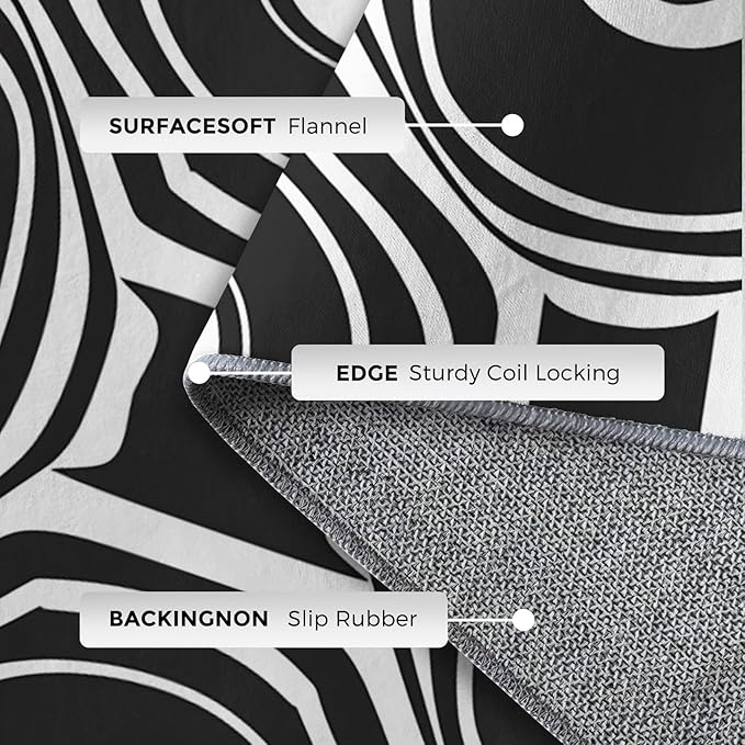 Black and White Geometric Rugs for Home Decor, 7x9 ft, Ring Circle Area Rugs for Living Room, Soft Non Slip Washable Modern Abstract Carpet Bedroom Decorations Dt-Ghf-31