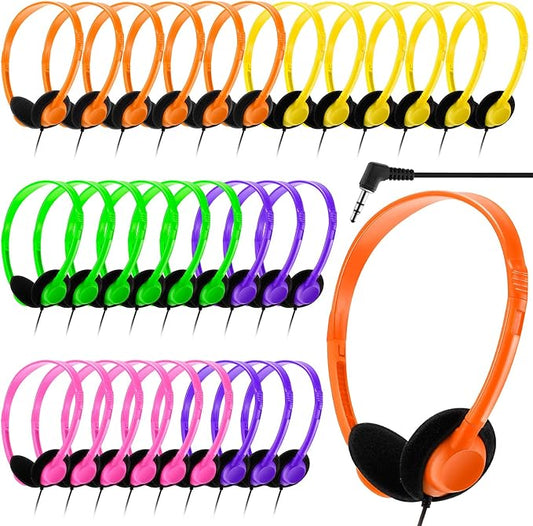 Yunsailing 30 Pack Bulk Headphones Set Over Ear Headphones with Adjustable Headband 3.5mm Plug Headsets Earphones for Learning Program, Computer Lab, Library, Testing & Multimedia Use (Light Color)