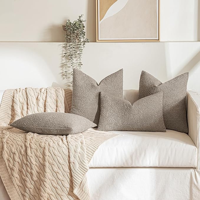MIULEE 20x20 Inch Decorative Pillow Covers for Couch Bed Set of 2 Textured Boucle Neutral Winter Throw Pillows Light Taupe Accent Solid Cushion Pillowcases Sofa Livingroom Home Decor