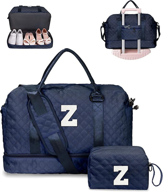 Vogewood Birthday Gifts for 6-13 Year Old Girls - Personalized Duffle Travel Bags, Monogram Overnight Bags with Makeup Bag Gifts for Family (Letter Z)