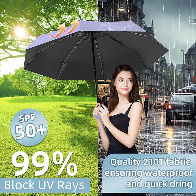 Travel Mini Compact Folding Umbrella with Case - UV Sun & Rain Protection, Lightweight Portable Pocket Umbrella for Women Men Kids, Fits Purse Backpack