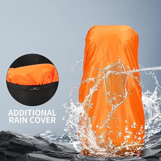 Hiking Backpack for Men and Women 70L+5L Waterproof Lightweight Camping Daypack with Rain Cover for Outdoor Travel Mountaineering - Frameless (Red)