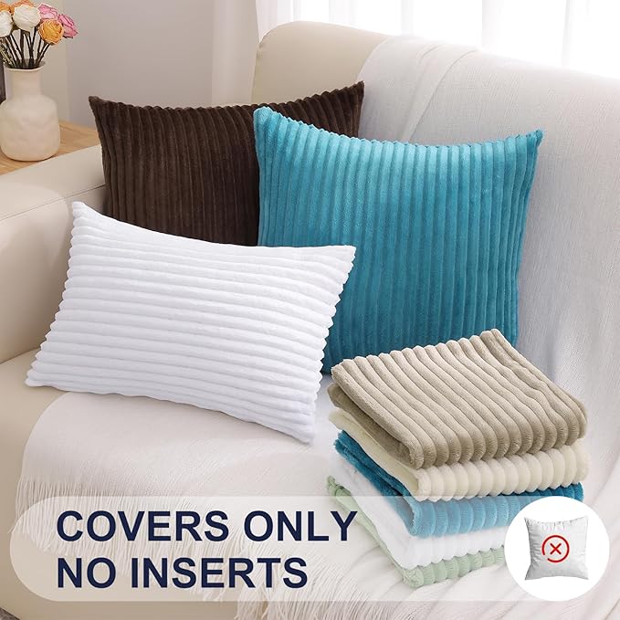 Simmore Decorative Spring Euro Sham Throw Pillow Covers 22x22 Set of 2, Soft Natural Plush Flannel Double-Sided Fluffy Couch Pillow Covers for Sofa Living Room, Brown