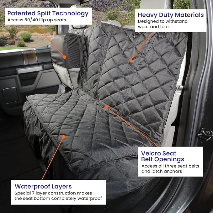 4Knines Bench Seat Covers for Trucks with Dog Hammock - Rear Seat Protector for Dogs Fits Full Size Crew Cab with Split Bench Seats - Waterproof, Heavy-Duty Dog Seat Cover (Driver Side, Camo)