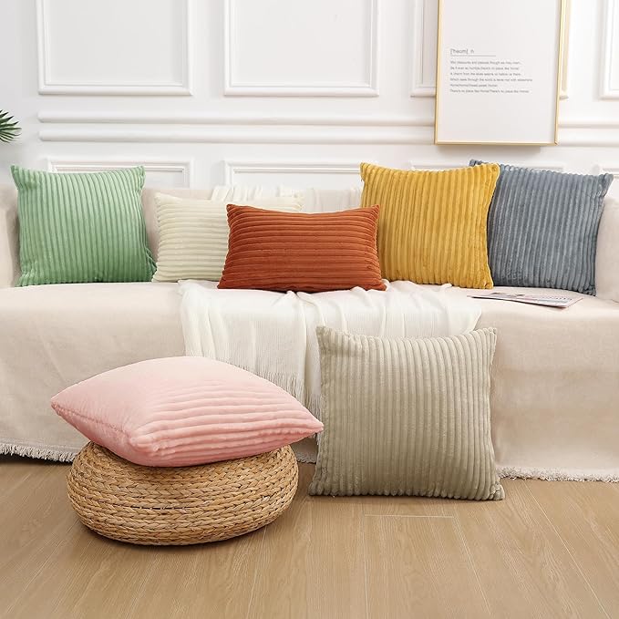 Simmore Decorative Fall Throw Pillow Covers 18x18 Set of 2, Soft Plush Flannel Double-Sided Fluffy Couch Pillow Covers for Sofa Living Room, Pink