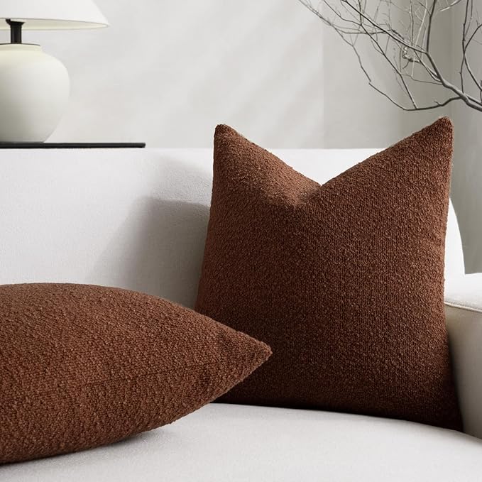 Fall Decorative Throw Pillow Covers 18 x 18 Inch, Set of 2, Thanksgiving Autumn Harvest Decor Boucle Cushion Pillow Cover for Couch Bedroom Sofa Living Room, Burnt Orange