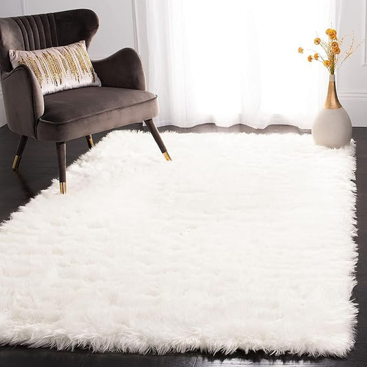 SAFAVIEH Faux Sheep Skin Collection Accent Rug - 4' x 6', Ivory, Silken Glam Design, Non-Shedding & Easy Care, 2.35-inch Thick Ideal for High Traffic Areas in Entryway, Living Room, Bedroom (FSS235A)