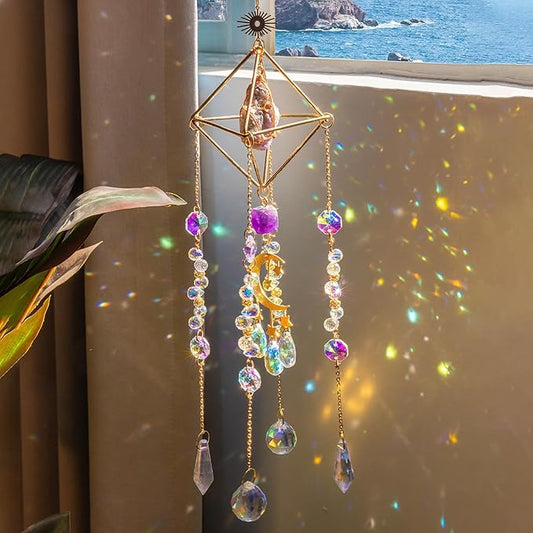 Amethyst Crystal Suncatcher - Dreamsum Hanging Wall Garden Sun Catcher for Windows, Healing Amethyst Crystal Decor for Home, Gift for Christmas Birthday,Mothers Day
