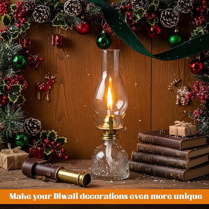 3 Pcs Clear Chamber Oil Lamps for Indoor Use 10.6'' Vintage Kerosene Lamp Hurricane Oil Lantern Adjustable Fire Wick Decorative Lantern for Valentines Wedding Table Decor Emergency Lighting