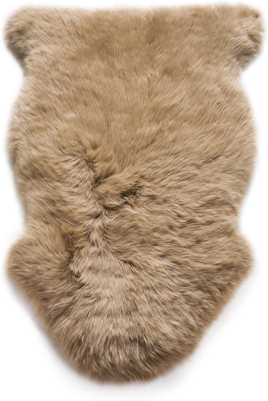 WaySoft New Zealand Sheepskin Area Rug – Genuine Fluffy Wool, Multiple Sizes, Bedroom or Living Room Decor(2ft x 3ft,Taupe)