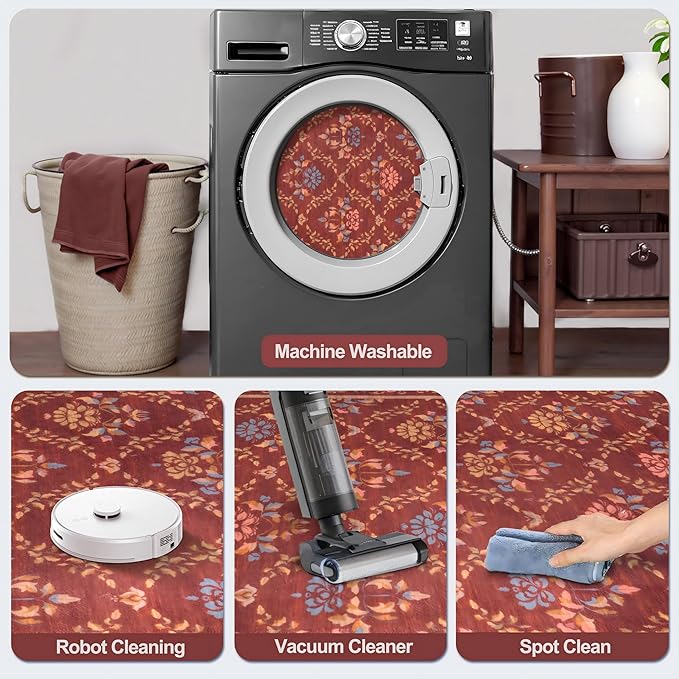 Tangsoo 2x3 Small Washable Entry Rug,Non Slip Red Floral Throw Area Rugs for Entryway,Front Door Mats Indoor Entrance Carpet for Kitchen Office Laundry, Soft Kids & Pets Friendly